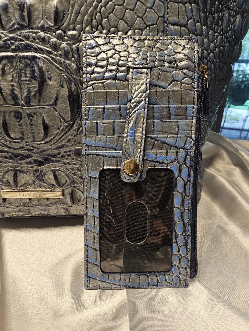 Brahmin Large Abigail Tote & Matching Slim Card Wallet Serenity Ombre Melbourne - Picture 7 of 13